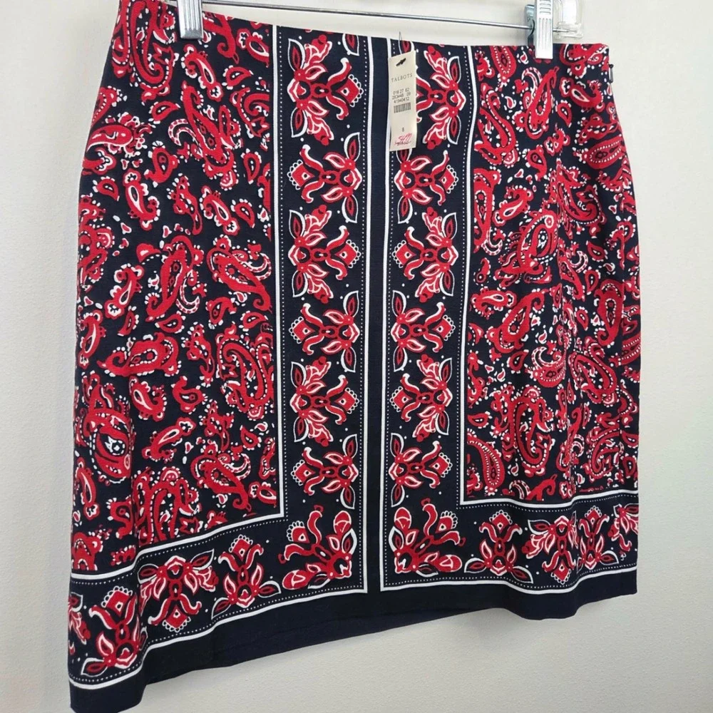 Talbots Womens Navy Red Paisley Print Pencil Skirt Size 8 NWT Nautical Lined